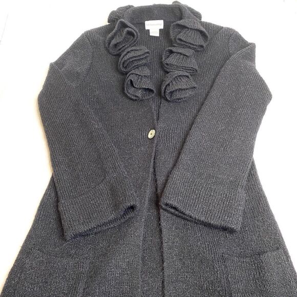Soft Surroundings black alpaca blend rosette cardigan sweater size M - Picture 15 of 16